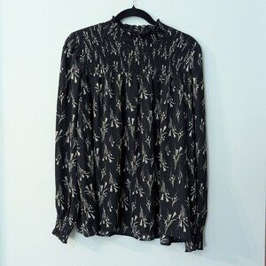 Fun2Fun Women's Black Floral Print Long Sleeve Blouse. Size Large.